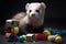 A cute and curious ferret playing with toys Generative AI