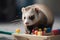A cute and curious ferret playing with toys Generative AI