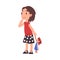 Cute Curious Girl Standing with Doll, Adorable Kid Playing with her Favorite Toy Cartoon Vector Illustration on White