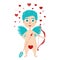 Cute curly cupid with a bow and arrow. For a valentine or a card