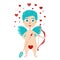 Cute curly cupid with a bow and arrow. For a valentine or a card for Valentines Day