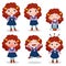 Cute curly red hair girl showing different emotions