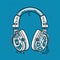 Cute Cyan And White Headphone Drawing With Technological Fusion