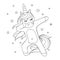 Cute dabbing unicorn. Black and white vector illustration for coloring book