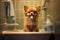 Cute dachshund dog bathes in the bath Generative AI