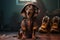 cute dachshund puppy dog in a suit sits up and wants to go for a walk, AI generated