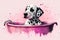 Cute dalmatian dog puppy in a pink bathtub