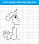 Cute dalmatian dog sitting. Grid copy game, complete the picture educational children game