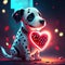 Cute Dalmatian hugging heart Cute Dalmatian puppy with heart. Valentine\'s Day. Generative AI