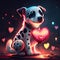 Cute Dalmatian hugging heart Cute Dalmatian puppy with a red heart on a dark background Generative AI