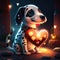 Cute Dalmatian hugging heart Dalmatian puppy with a heart on the background of a lantern AI generated