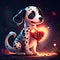 Cute Dalmatian hugging heart Dalmatian puppy with a red heart. Digital painting. AI generated