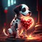 Cute Dalmatian hugging heart Dalmatian puppy with a red heart in his paws. generative AI