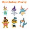 Cute dancing animals on birthday masquerade party