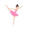 Cute dancing brunette girl, ballerina pink dress