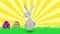 Cute dancing bunny rabbit and bouncing eggs. Happy holiday Easter greeting card animation.