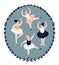Cute dancing girls isolated on the polka dots background. Vector vintage illustration