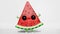 Cute dancing watermelon slice creative 3D character animation loop motion graphics 4K white background. Summer vacation