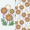 Cute dandelion flowers, cartoon hand drawn vector seamless pattern.