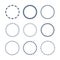 Cute dark blue circle direction arrows, stars, and dots emblems icons set on white