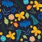 Cute dark pattern with flowers and butterflies