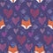 Cute dark pattern with fox heads and hearts