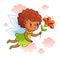Cute dark-skinned fairy flying on the wings.