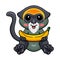 Cute de brazza`s monkey cartoon holding a banana