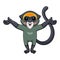 Cute de brazza`s monkey cartoon raising hands