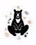 Cute decorative black bear baribal. Animals of North America. Scandinavian hand drawn vector illustration. Minimalistic