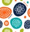 Cute decorative pattern in Scandinavian style. Abstract background with colorful simple shapes.