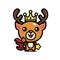 Cute deer animal cartoon character becomes a king wearing a crown