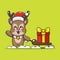 Cute deer carrying christmas gift box