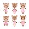 Cute deer in dress in modern flat style. Vintage animals set. Vector.