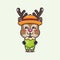 Cute deer drink fresh coconut cartoon illustration.