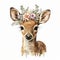 Cute Deer and Florals: Watercolor Baby with Boho Crown, Isolated on White background - Generative AI