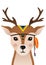 Cute deer have headdress with feathers on head.
