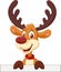 Cute deer holding blank sign Isolated on white background