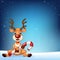 Cute deer holding Christmas candy on a night sky background