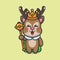 Cute deer king. Cute animal cartoon illustration