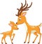 Cute deer mother cartoon with her baby deer