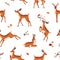 Cute deer pattern. Seamless background with wild baby animal. Repeating print with spotted reindeer. Endless texture