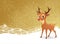 Cute deer standing on a golden background with pattern and sparkles.