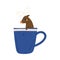 Cute Deer in Teacup, Adorable Little Cartoon Animal Character Sitting in Blue Coffee Mug Vector Illustration