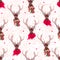 Cute deer wearing stylish winter scarves seamless vector print