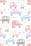 Cute delicate childish pattern with hand drawn cars with tribal pattern and lettering on white background. Vector tender texture