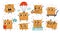 Cute delivery box characters. Cartoon cardboard containers with happy faces. Postal packages. Parcels poses and