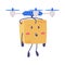 Cute Delivery Cardboard Box Character Carried by Drone Vector Illustration