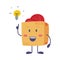 Cute Delivery Cardboard Box Character in Red Cap with Light Bulb Having Idea Vector Illustration