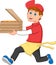 Cute delivery man carrying pizza